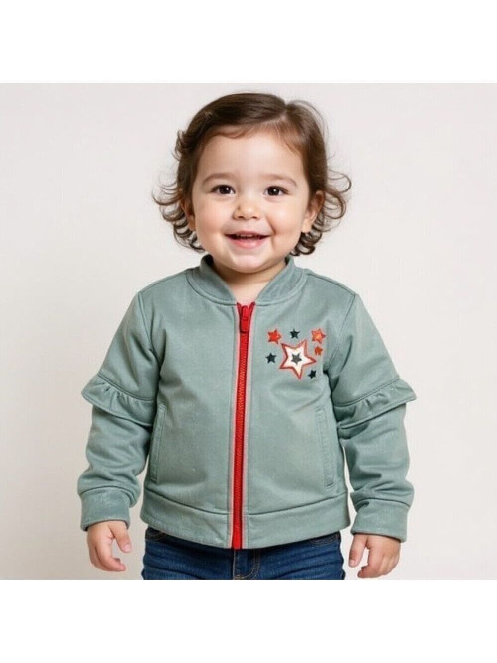 Monkey Bars grey fleece hoodie girls red zipper stars on left side size 4